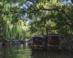 Obraz premium Traditional boats in river in Nanxun, Zhejiang, China