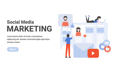 Flat vector design concept social media marketing for banner, website, landing page template. 
