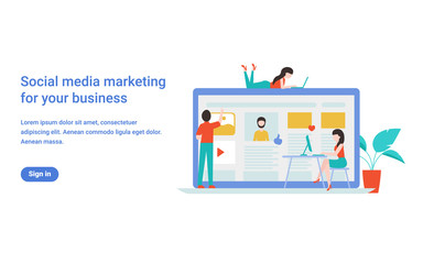 Flat vector design concept social media marketing for banner, website, landing page template. 
