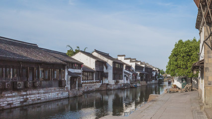 Chinese architecture by river in old town of Nanxun, China