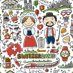 Obraz premium Travel to Switzerland. Seamless pattern for your design