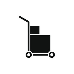 Handcart icon with a box. Wheelbarrow for transportation of cargo. Vector illustration