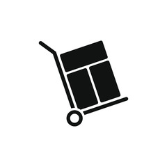 Handcart icon with a box. Wheelbarrow for transportation of cargo. Vector illustration