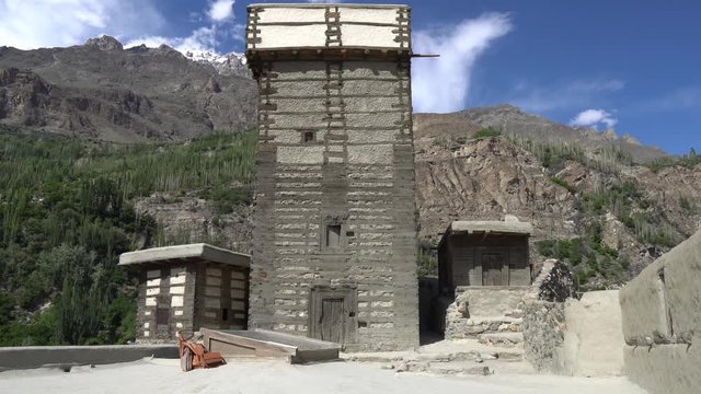 Karimabad Hunza Valley Breathtaking Picturesque Frontal View of the Altit Fort with Snow Capped Ultar Sar Mountain at Background