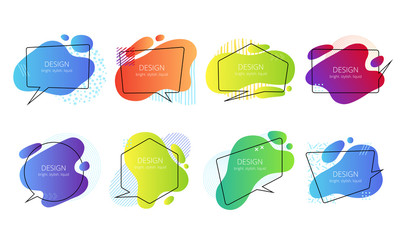 Set of abstract liquid shapes with speech bubbles for text or quotes. Trending bright banners with memphis elements.