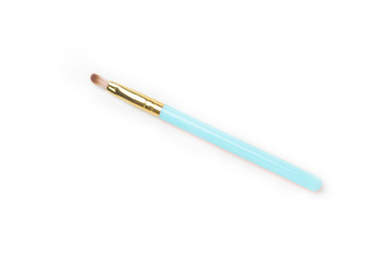 makeup tool brush , false eye lashes on white background 