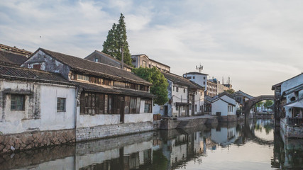 Naklejka premium Traditional Chinese architecture by water in old town of Nanxun, China