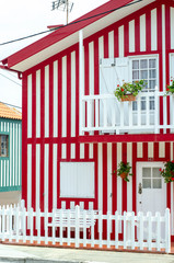 Obraz premium little cute striped houses in Costa Nova, Portugal
