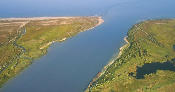 Aerial View of Danube River Mouth Flowing into the Black Sea