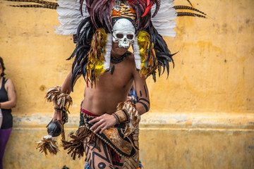 San Cristobal de las Casas, Chiapas / Mexico »; April 2018: Mayan dance with white skull in the...