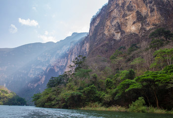 The beautiful Sumidero Canyon and the sun entering in the morning, Mexico