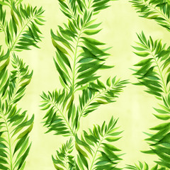 Leaves. Decorative composition on a watercolor background. Floral motifs. Seamless pattern. Use printed materials, signs, items, websites, maps, posters, postcards, packaging.