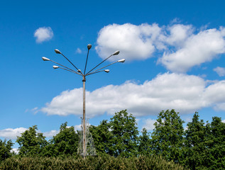 An unusual multi-headed street light built from the soviet period of time. 