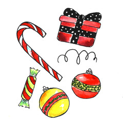 Mexican Christmas items graphics watercolor set. Decorative elements for festive design.