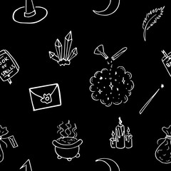 Witchcraft elements seamless pattern for children kids