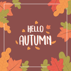 hello autumn season leafs frame