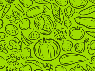 Vegetables seamless background. Natural food vector illustration