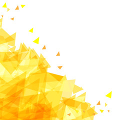 Yellow Abstract background of chaotically moving triangles. The gradient from light yellow to orange. Modern background for cover design, banner, flyer. Vector illustration.
