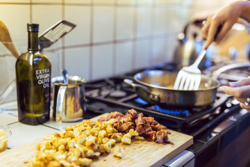 Chopped potato and bacon breakfast