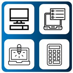 Set of display icons such as Computer, Ebook, Laptop, Calculator , display