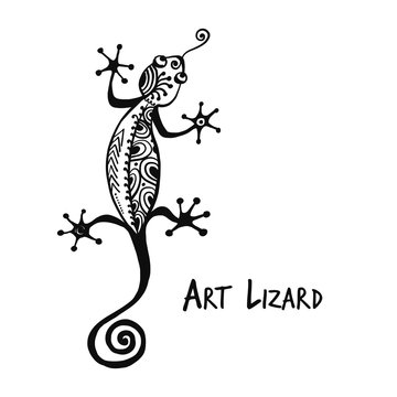 Ornate lizard black isolated on white for your design