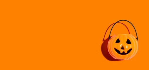 Halloween orange pumpkin - overhead view flat lay