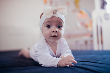 Beautiful baby girl on white background