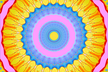 Abstract kaleidoscope, colors, shapes and patterns with liquid ink based elements.