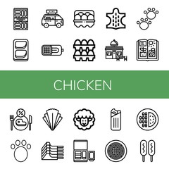 Set of chicken icons such as Snack, Chicken breast, Fast food, Ham, Egg, Eggs, Animal, Restaurant, Agriculture, Salad, Mutton, Lamb, Nuggets, Shawarma, Spaghetti, Meat , chicken