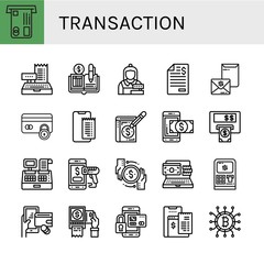 Set of transaction icons such as Atm, Cashier, Ledger, Invoice, Secure payment, Online payment, Mobile payment, Transaction, Digital wallet, terminal, Cryptocurrency , transaction