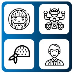 Set of character icons such as Woman, Robot, Bandana, Officer , character