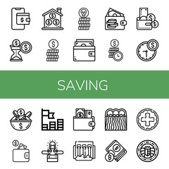Set of saving icons such as Wallet, Time is money, Coin, Coins, Led lighting, Hydro power , saving