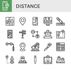 Set of distance icons such as Location, Navigator, Gps, Marker, Signpost, Itinerary, Binoculars, Measure, Tutorial , distance