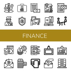 Set of finance icons such as Strategy, Banker, Suitcase, Bitcoin, Payment method, Digital wallet, Analytics, Bill, Seesaw, Currency, Money, Credit card, Mobile payment , finance