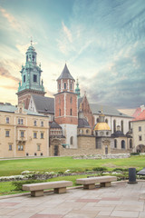 Beautiful view of the Cathedral of Saints Stanislav and Wenceslas (Wawel Cathedral) and the Royal Castle in Krakow, Poland