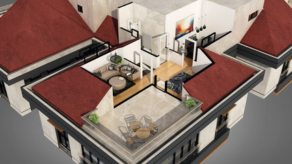 3d render apartment floor plan