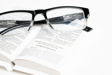 White Pocket Bible With Reading Glasses