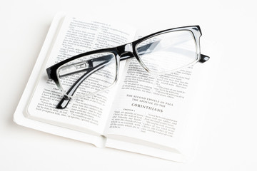 White Pocket Bible With Reading Glasses