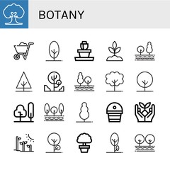 Set of botany icons such as Tree, Wheelbarrow, Flower pot, Sprout, Fertilizer, Plant tree , botany