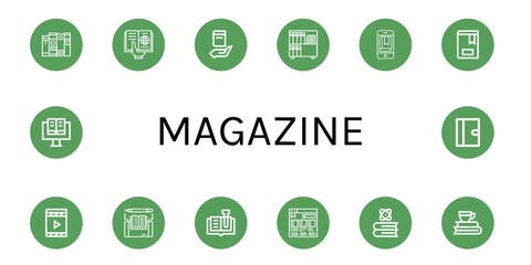 Set of magazine icons such as Book, Reading, Ebook, Digital book, Bookstore, Books, Journal , magazine