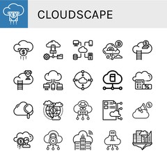 Set of cloudscape icons such as Cloud , cloudscape