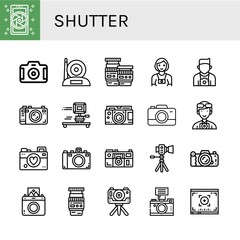Set of shutter icons such as Camera, Lens, Photographer, Instant camera, Viewfinder , shutter