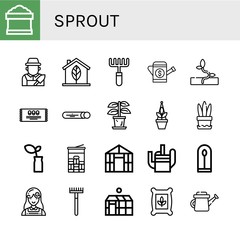 Set of sprout icons such as Potting soil, Gardener, Eco, Rake, Watering can, Sprout, Mint, Plant, Greenhouse, Florist, Seeds , sprout