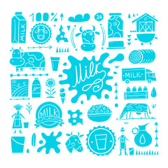 Milk farm, icons collection for your design
