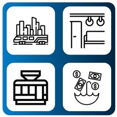 Set of metro icons such as Skytrain, Electric train, Tramway, Umbrella , metro