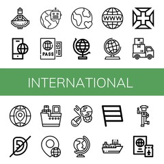 Set of international icons such as Regional dance, Global, Passport, Earth, World globe, Worldwide, Globe, Portugal cross, Delivery, Deaf, Shipping, World, Flag , international