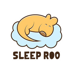 Cute Baby Kangaroo Sleeping with cloud, Brown Wallaby Australian Animal Character Vector Illustration