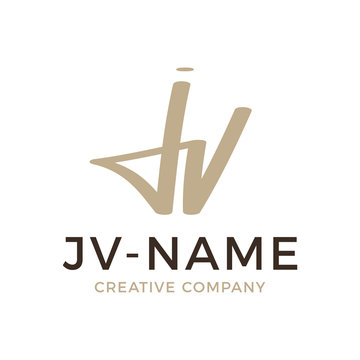 simple JV handwriting script initial logo vector