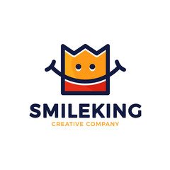 Simple smile with king crown head logo