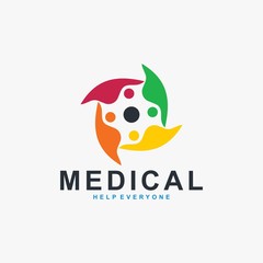 Teamwork logo design vector. People rounded illustration symbol. Humanity care vector icon. Full colors logo design.